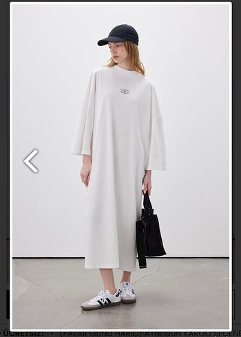 Beyaz Baskılı Salaş Sweatshirt elbise - Görsel 6