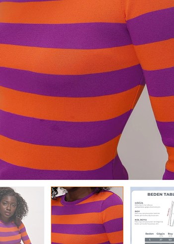 Uzun Kollu, Çizgili, Vücuda Oturan Kadın Kazak - Görsel 3