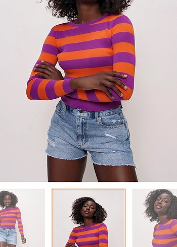 Uzun Kollu, Çizgili, Vücuda Oturan Kadın Kazak - Görsel 2