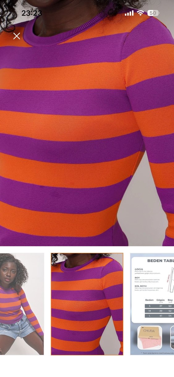 Uzun Kollu, Çizgili, Vücuda Oturan Kadın Kazak - Görsel 3