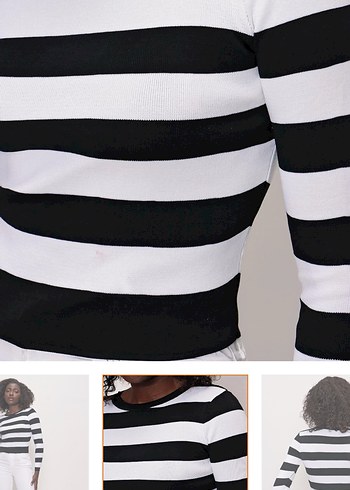 Çizgili Beyaz Siyah Kadın Triko - Görsel 3