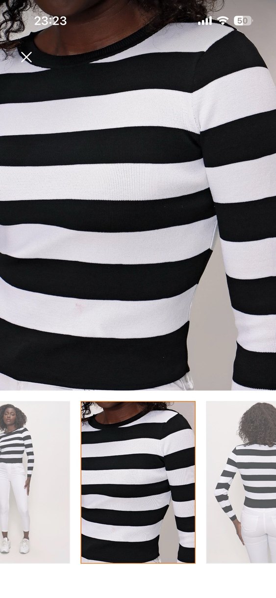 Çizgili Beyaz Siyah Kadın Triko - Görsel 3