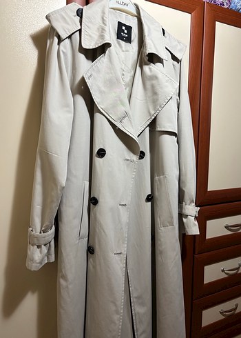 Gri Midi Trençkot, Kemerli, Regular Fit - Görsel 7