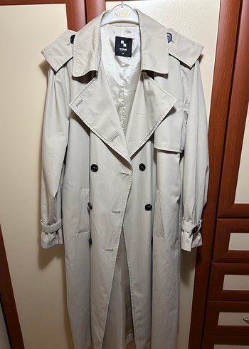 Gri Midi Trençkot, Kemerli, Regular Fit - Görsel 9