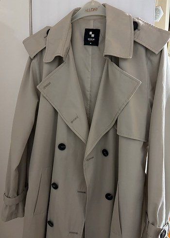 Gri Midi Trençkot, Kemerli, Regular Fit - Görsel 13