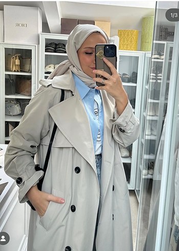 Gri Midi Trençkot, Kemerli, Regular Fit - Görsel 2