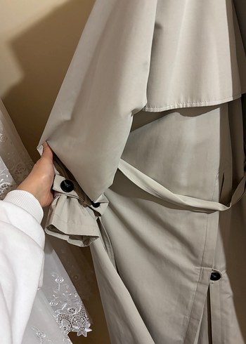 Gri Midi Trençkot, Kemerli, Regular Fit - Görsel 12