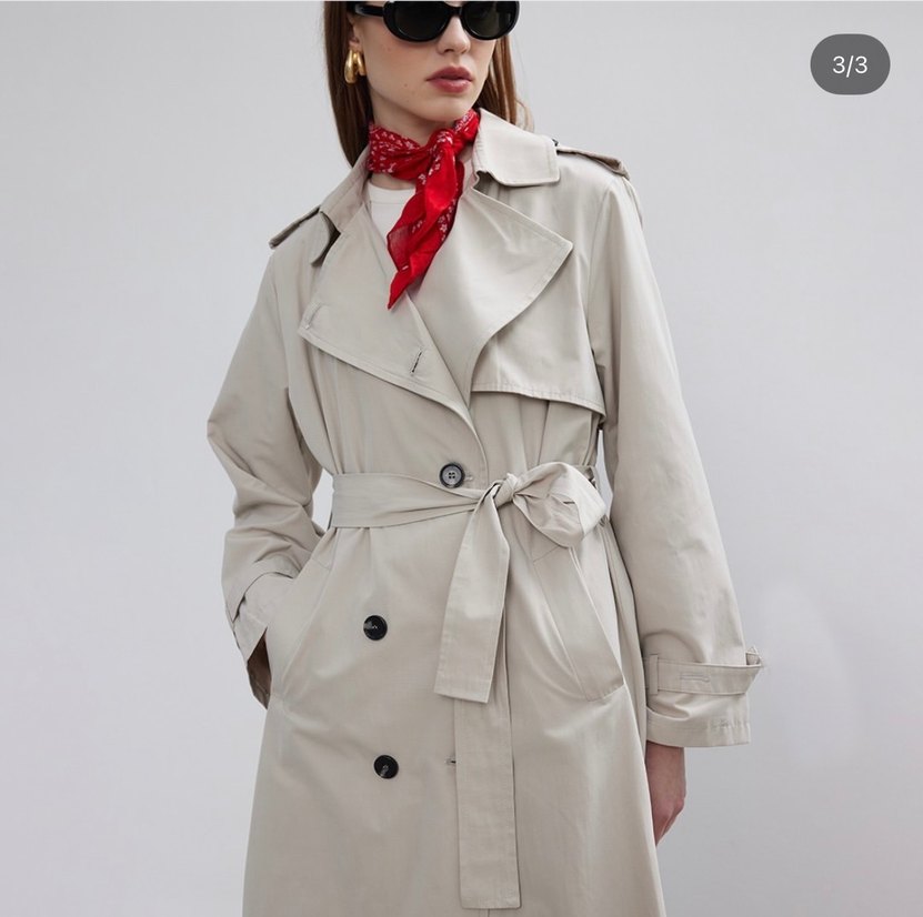 Gri Midi Trençkot, Kemerli, Regular Fit - Görsel 4