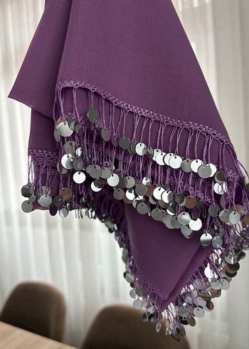 Püsküllü Parlak Mor Kadın Fuları - Görsel 4