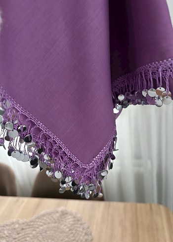 Püsküllü Parlak Mor Kadın Fuları - Görsel 3