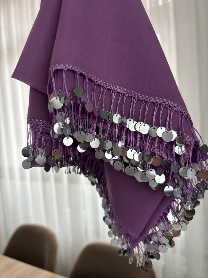 Püsküllü Parlak Mor Kadın Fuları - Görsel 4