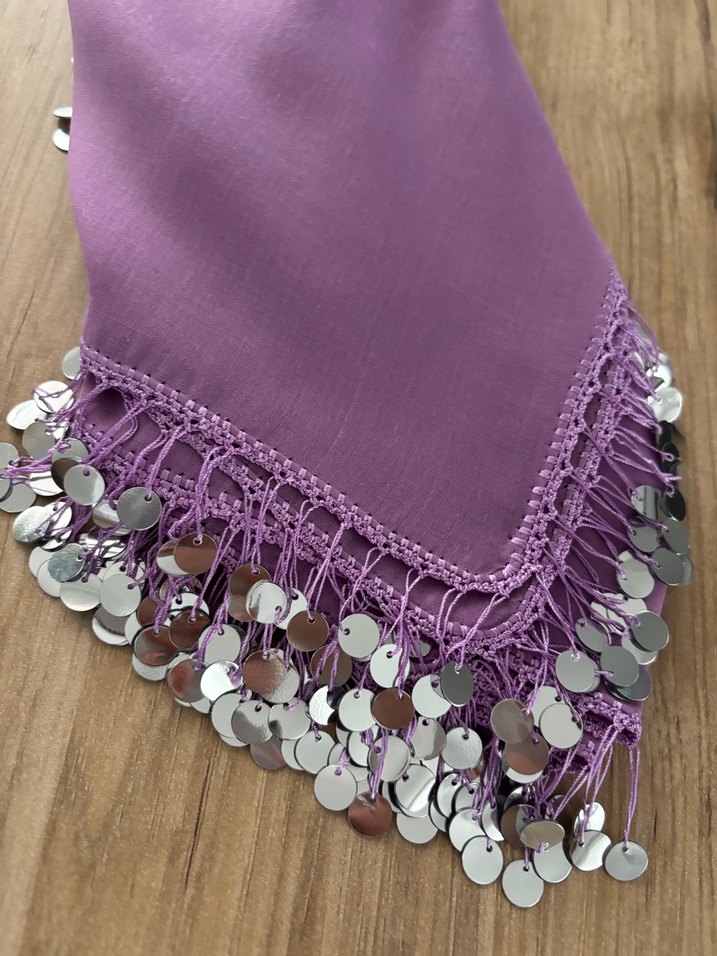 Püsküllü Parlak Mor Kadın Fuları - Görsel 2