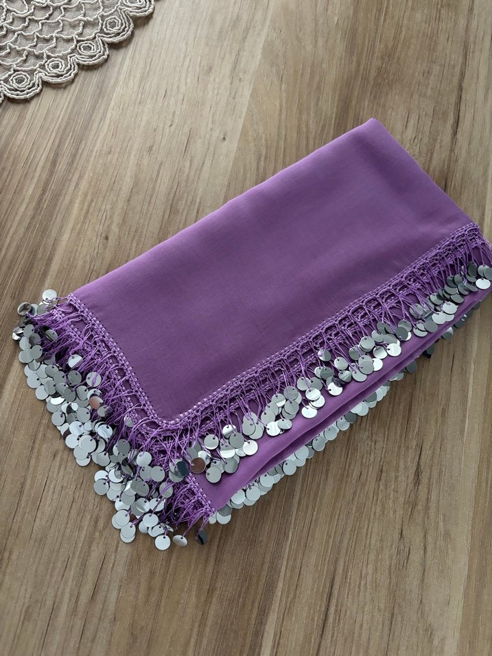 Püsküllü Parlak Mor Kadın Fuları - Görsel 5