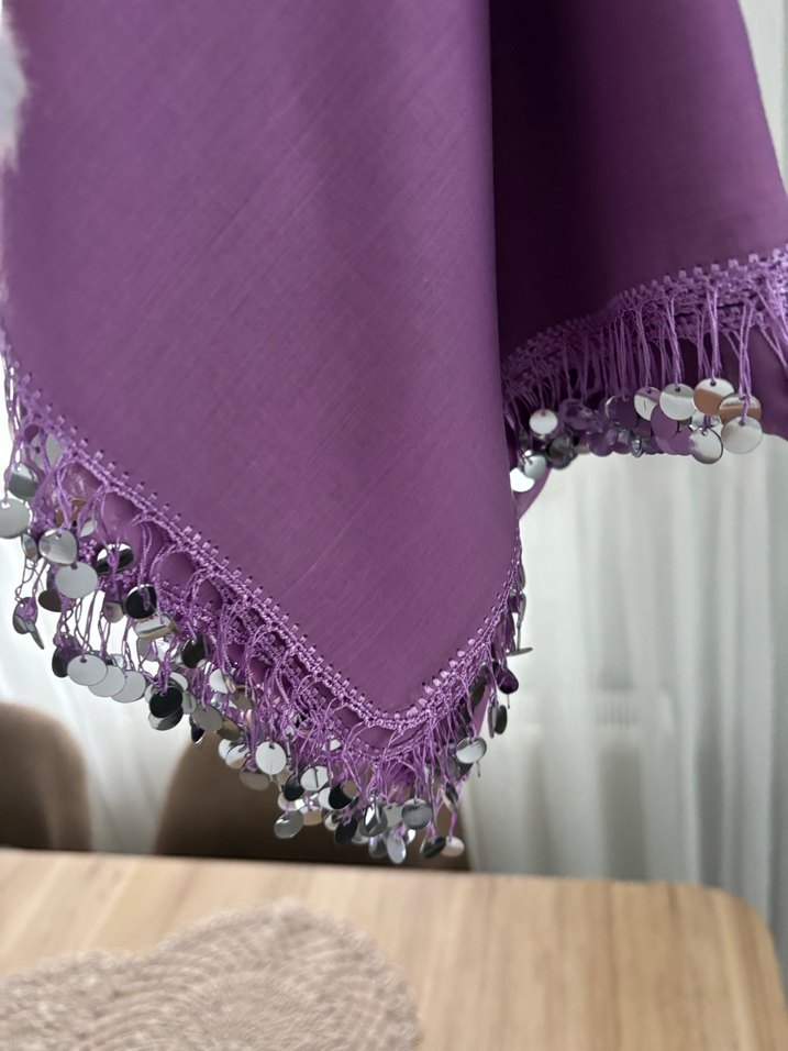 Püsküllü Parlak Mor Kadın Fuları - Görsel 3