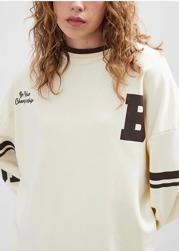 Beyaz Oversize Kadın Sweatshirt - Görsel 3