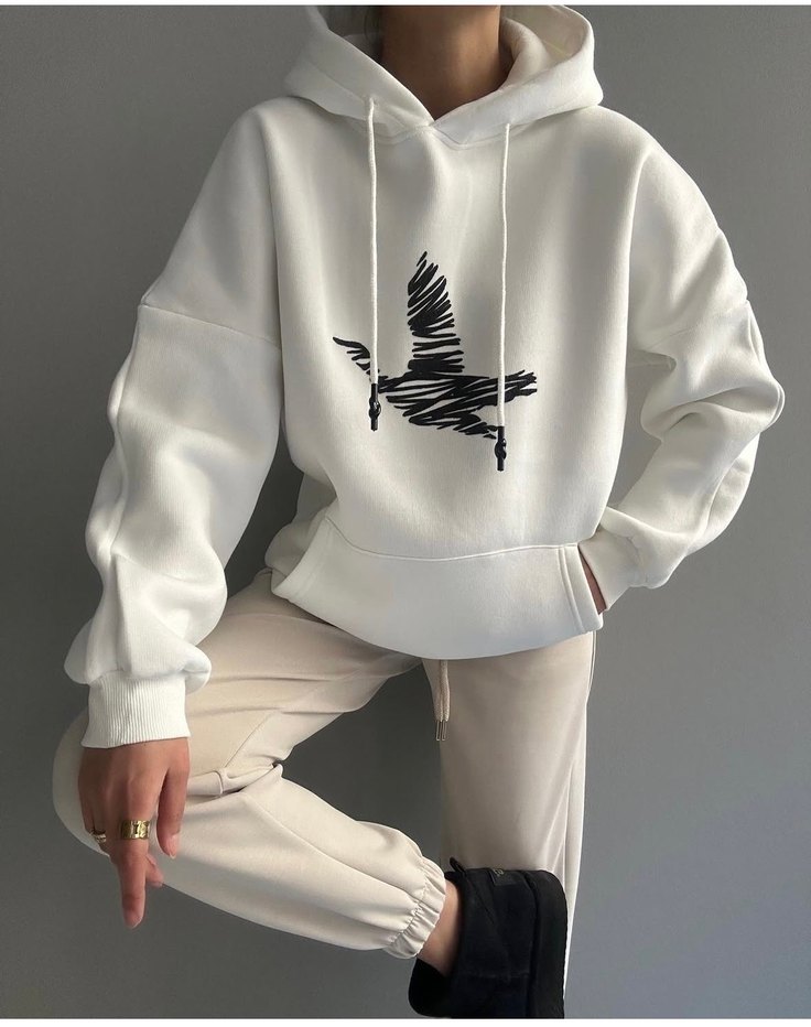 Beyaz Baskılı Oversize Sweatshirt - Görsel 2