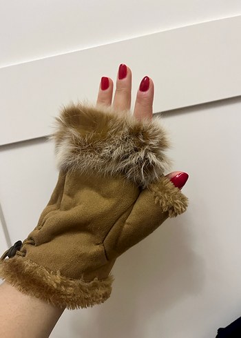 Kürklü Süet Kadın Eldiveni - Görsel 2