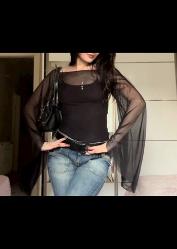 Siyah Transparan Uzun Kollu Gotik Bluz
