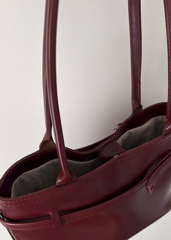Bordo Deri Tokalı Kadın Çanta - Görsel 3