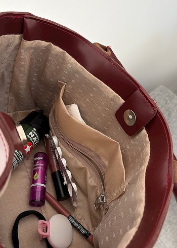 Bordo Deri Tokalı Kadın Çanta - Görsel 4