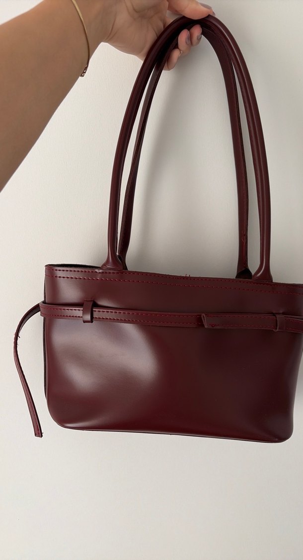 Bordo Deri Tokalı Kadın Çanta - Görsel 2