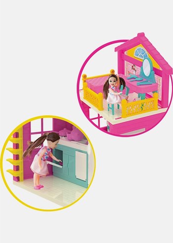 Pembe Pastel Renkli 2 Katlı Oyuncak Ev - Görsel 4