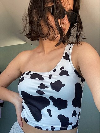 İnek desenli crop