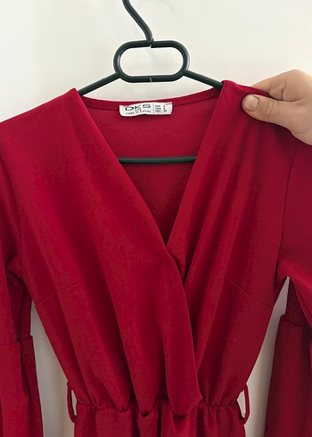 Parlak Kırmızı Uzun Kollu Midi Kadın Elbise - Görsel 2