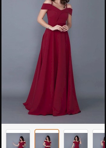 Bordo Uzun Drapeli V Yaka Kadın Abiye - Görsel 2