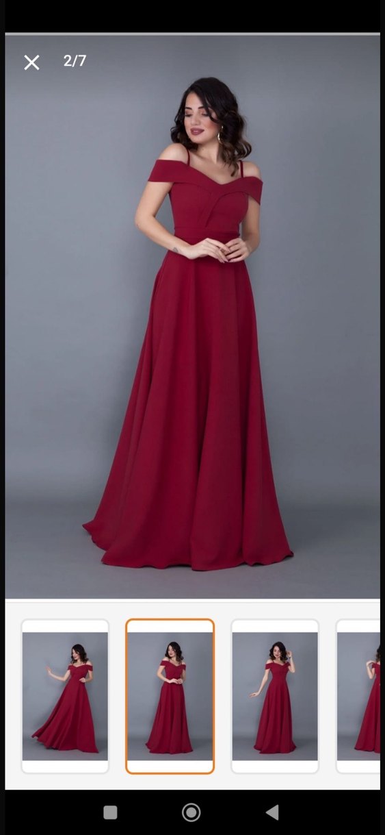 Bordo Uzun Drapeli V Yaka Kadın Abiye - Görsel 2