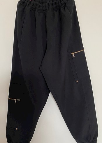 Siyah Kadın Bol Kesim Midi Kumaş Pantolon - Görsel 2