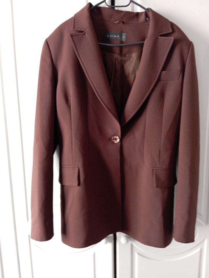 Kahverengi Düğmeli Kadın Blazer Ceket - Görsel 3