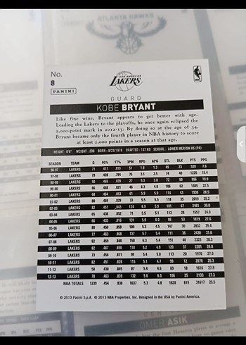 Kobe Bryant Lakers Basketbol Kartı