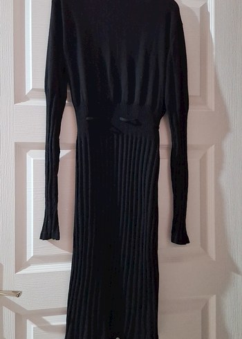 Siyah Uzun Kollu Piliseli Triko Elbise - Görsel 5