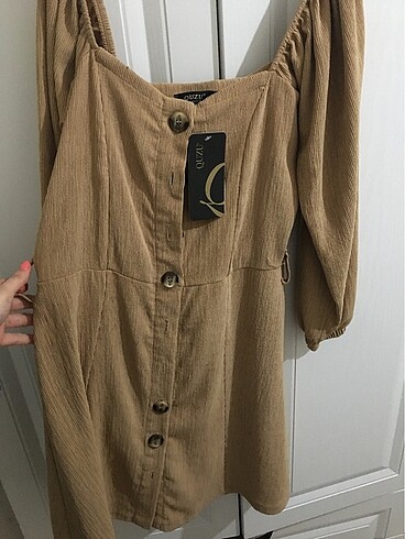 Camel kadife elbise