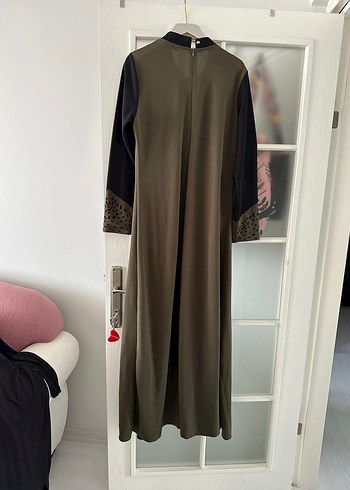 Diğer Drapeli Uzun Kol Modest Haki Elbise