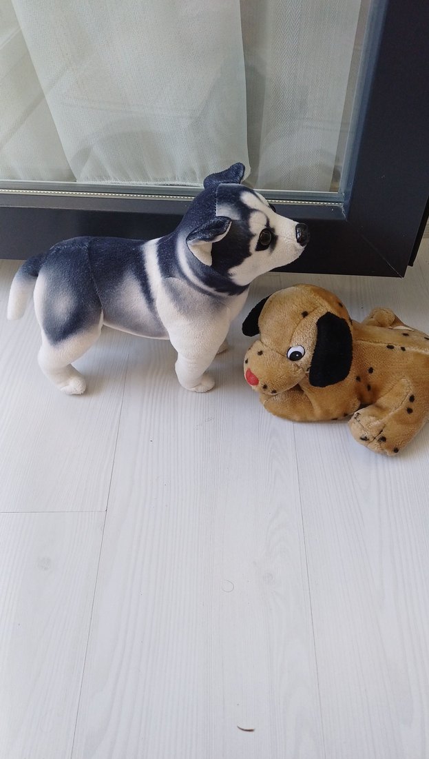 Gri Beyaz Peluş Köpek Oyuncak - Görsel 4