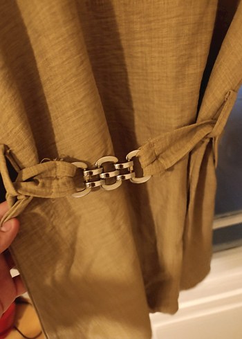 xxl Beden camel Renk Bej Kadın Keten Pilili Midi Tunik