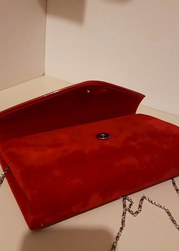 Kırmızı Süet Zincir Detaylı Kadın Portföy Çanta - Görsel 4