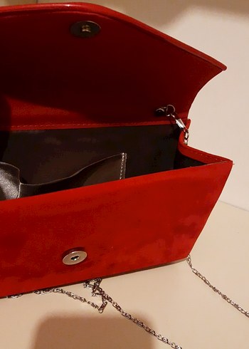 Kırmızı Süet Zincir Detaylı Kadın Portföy Çanta - Görsel 7