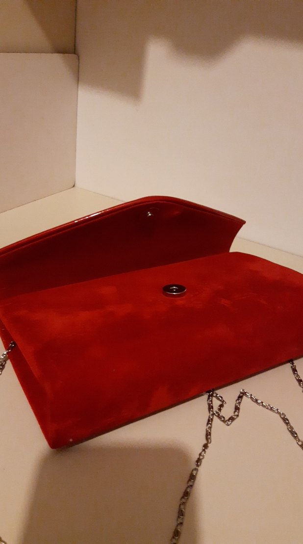 Kırmızı Süet Zincir Detaylı Kadın Portföy Çanta - Görsel 4