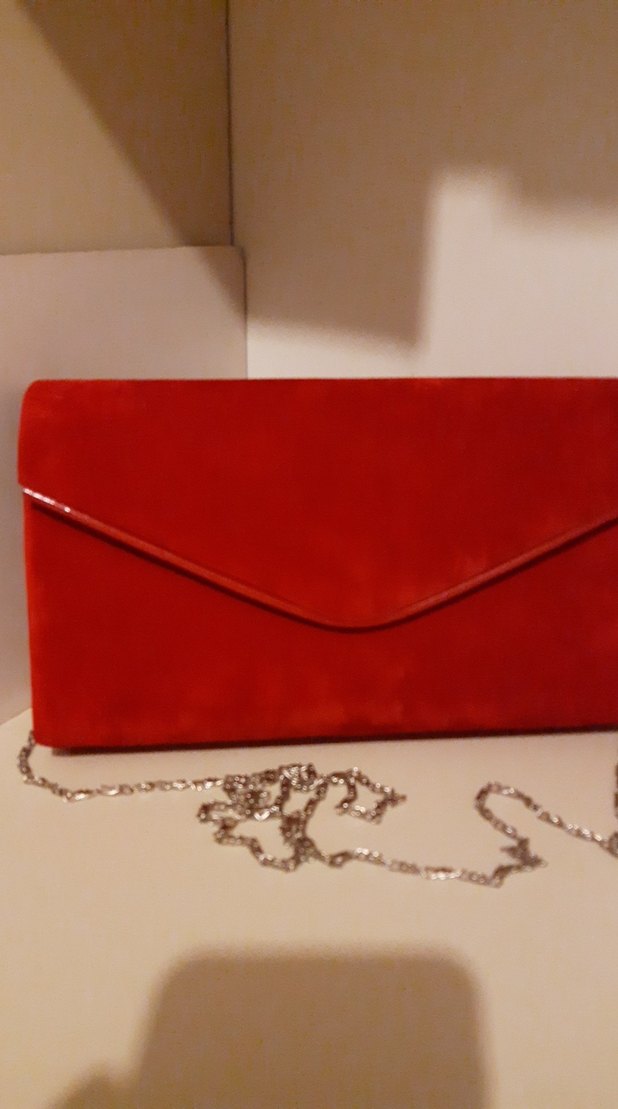 Kırmızı Süet Zincir Detaylı Kadın Portföy Çanta - Görsel 2