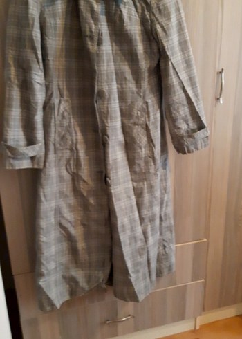 Düğmeli Midi Keten Kadın Trençkot - Görsel 3