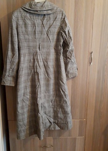 Düğmeli Midi Keten Kadın Trençkot - Görsel 9