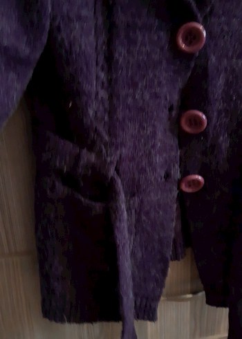 Düğmeli Mor Kadın Midi Kaban - Görsel 5