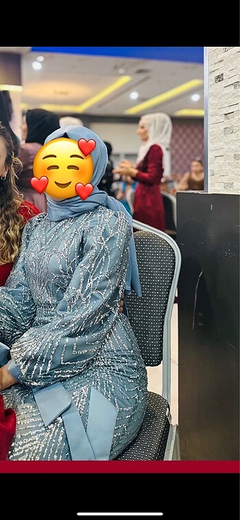 38 Beden mavi Renk Tesettür abiye uzun abiye