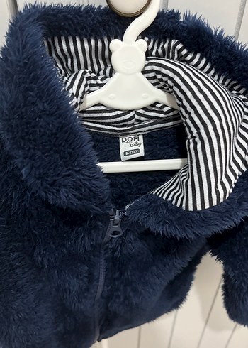 Koyu Mavi Kapüşonlu Erkek Çocuk Kürklü Mont - Görsel 2