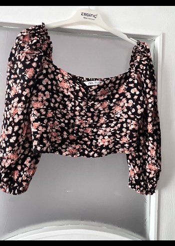 Zara Mini V Yaka Pembe Çiçekli Bluz - Görsel 2