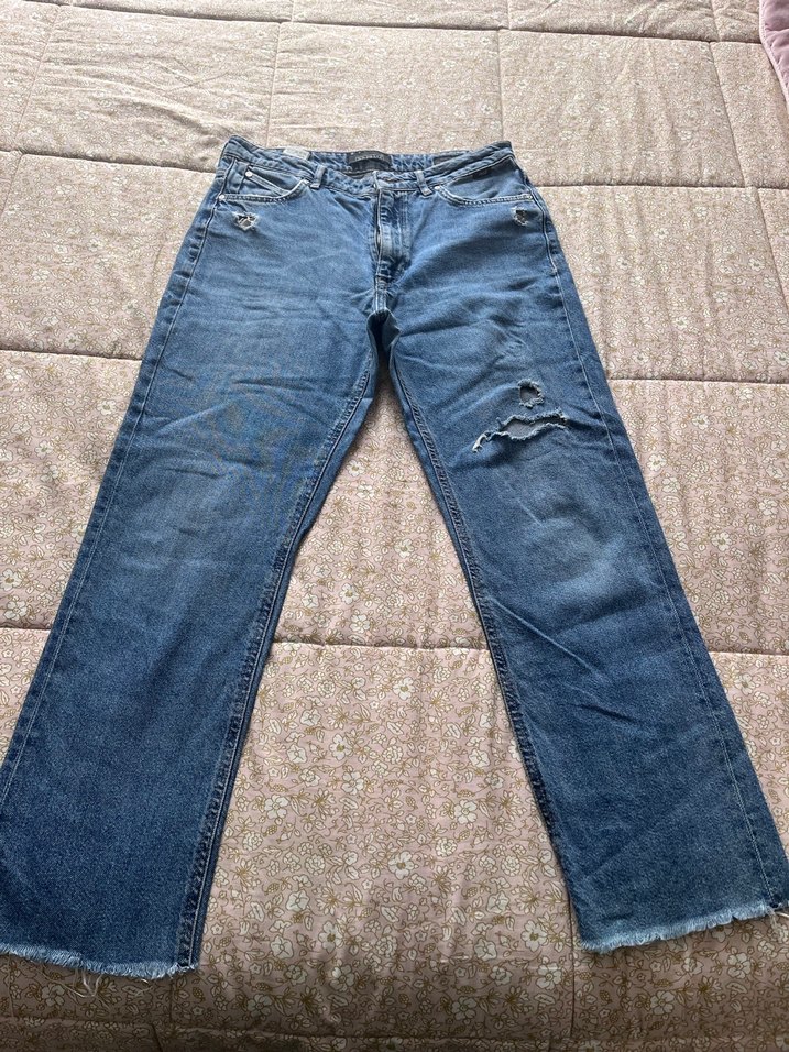 Mavi Düğmeli Bohem Salaş Denim Pantolon - Görsel 2