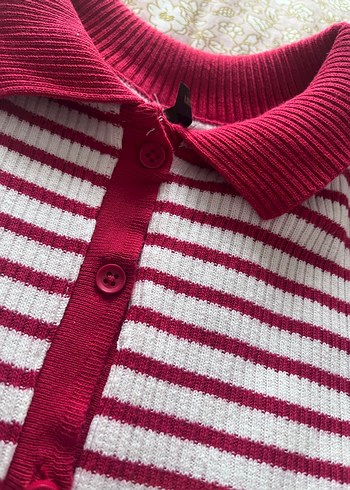 Bordo Gri Çizgili Triko Kadın Kazak - Görsel 2